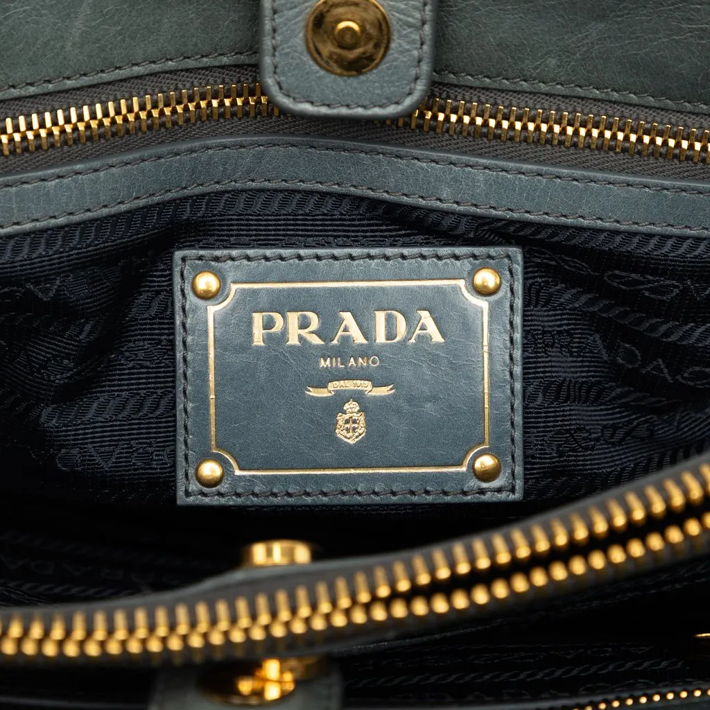 Prada Vitello Shine Satchel Blue Leather Very good - Box View