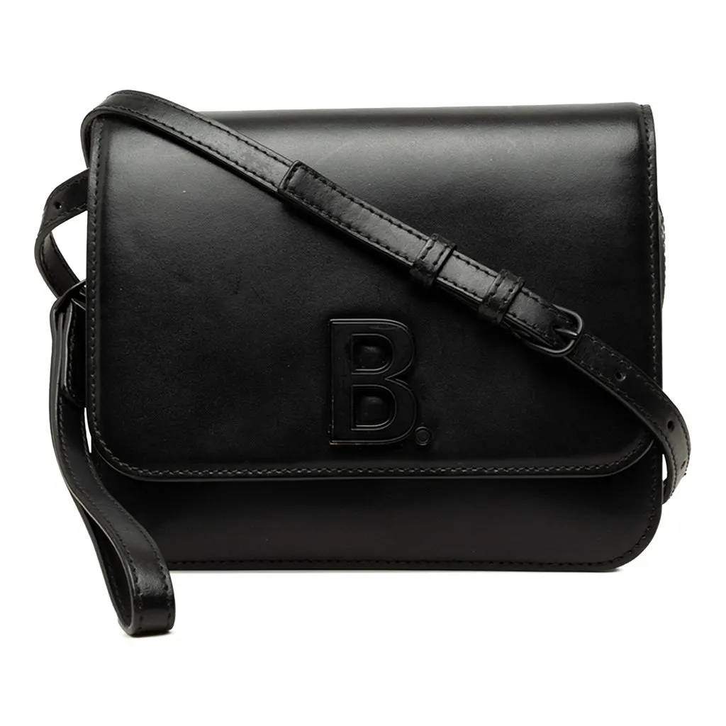 Balenciaga Leather B Crossbody Black Leather Good - Front View