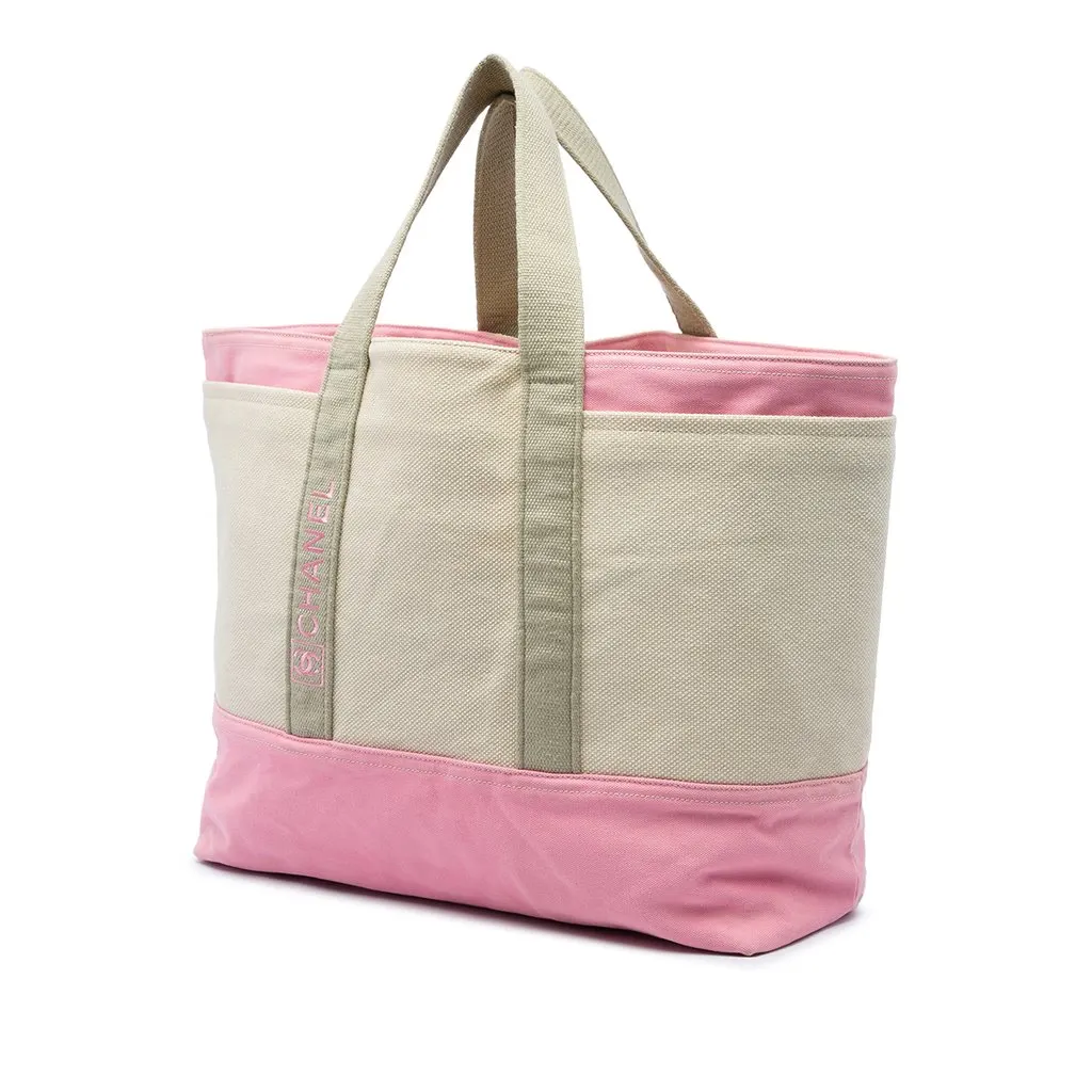 Chanel Large Bicolor Canvas Sports Ligne Tote Beige Canvas Very good - Back View