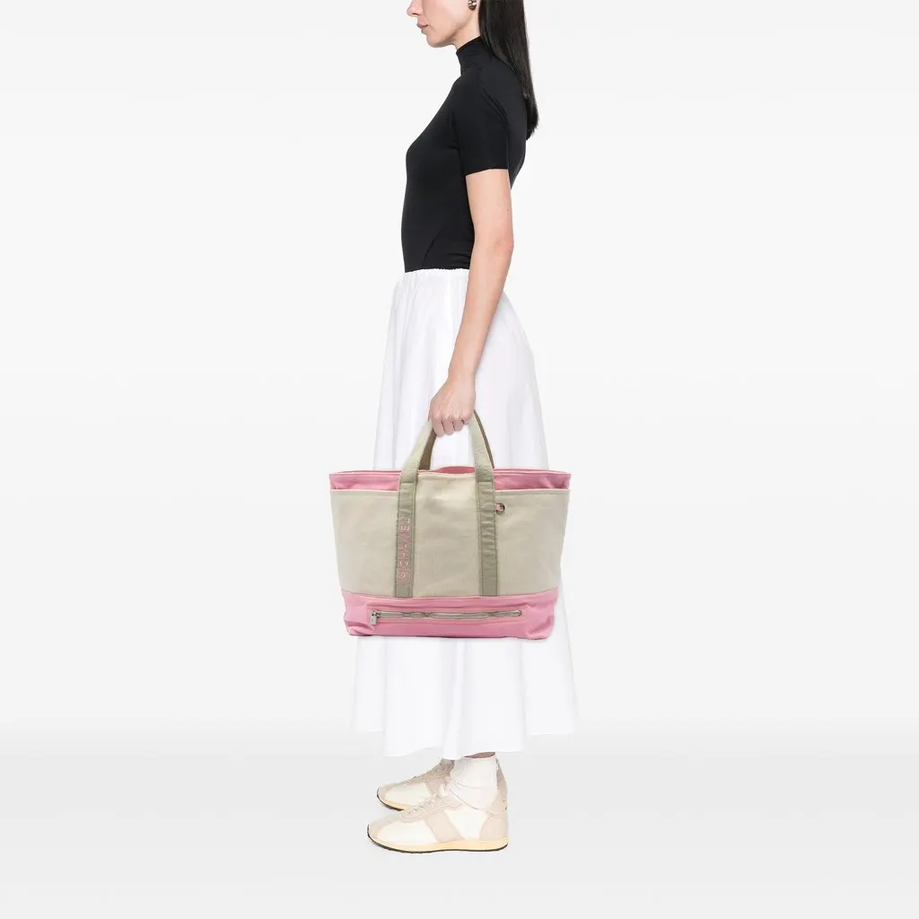 Chanel Large Bicolor Canvas Sports Ligne Tote Beige Canvas Very good - Box View
