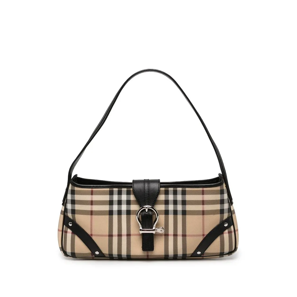 Burberry House Check Coated قماش Buckle كتف حقيبة
