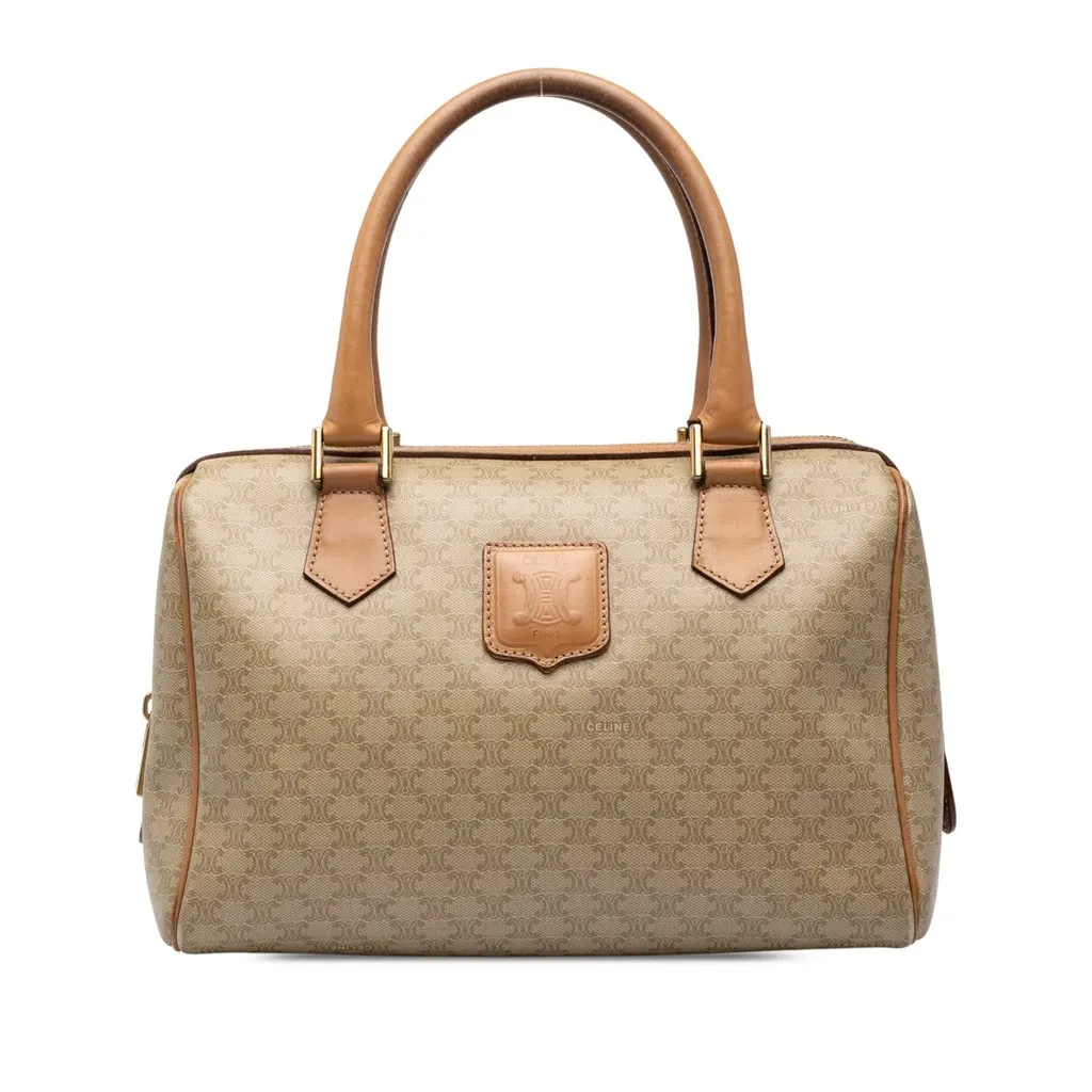 Celine Macadam Coated Canvas Boston Bag Beige Canvas Good - Front View