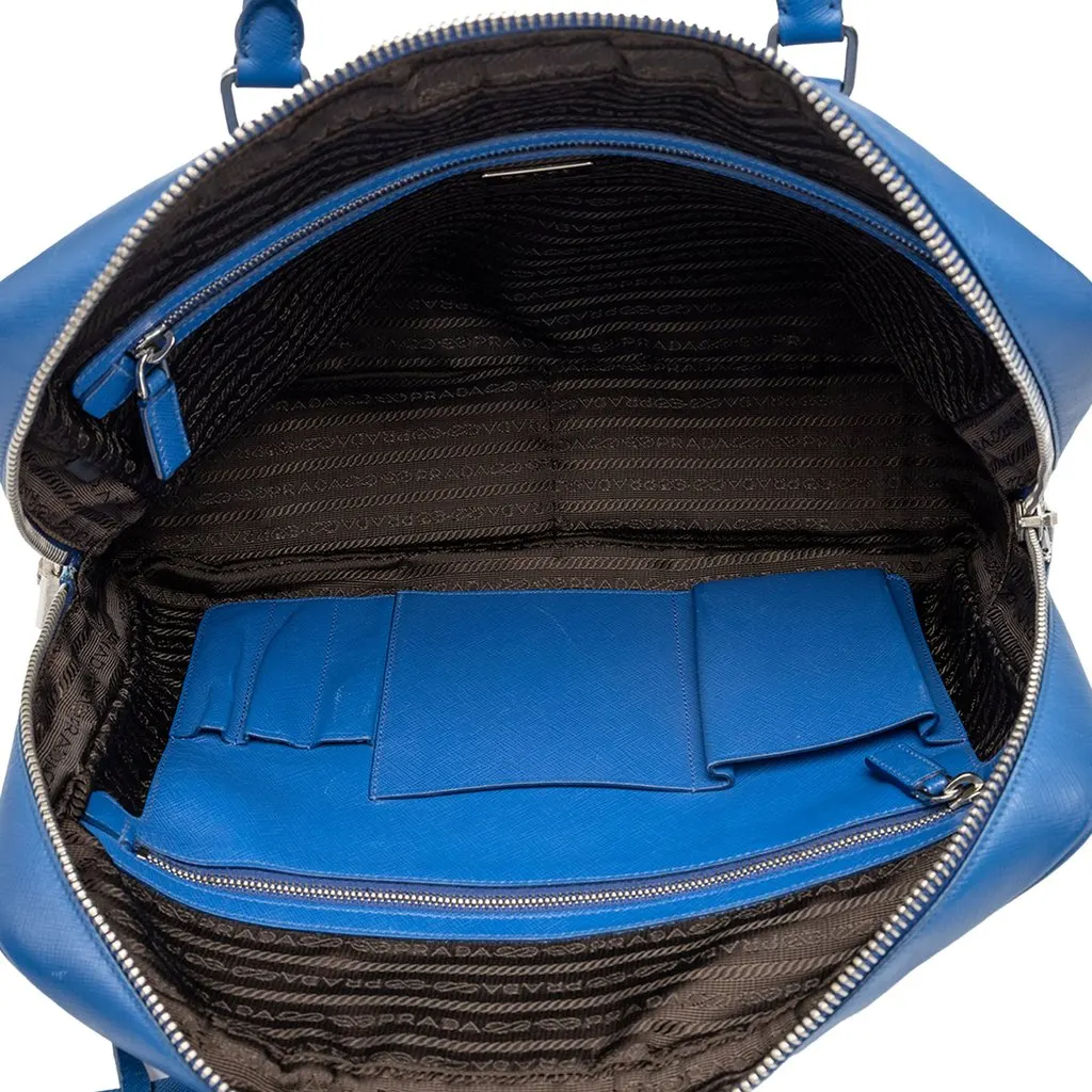 Prada Saffiano Business Bag Blue Leather Good - Model View