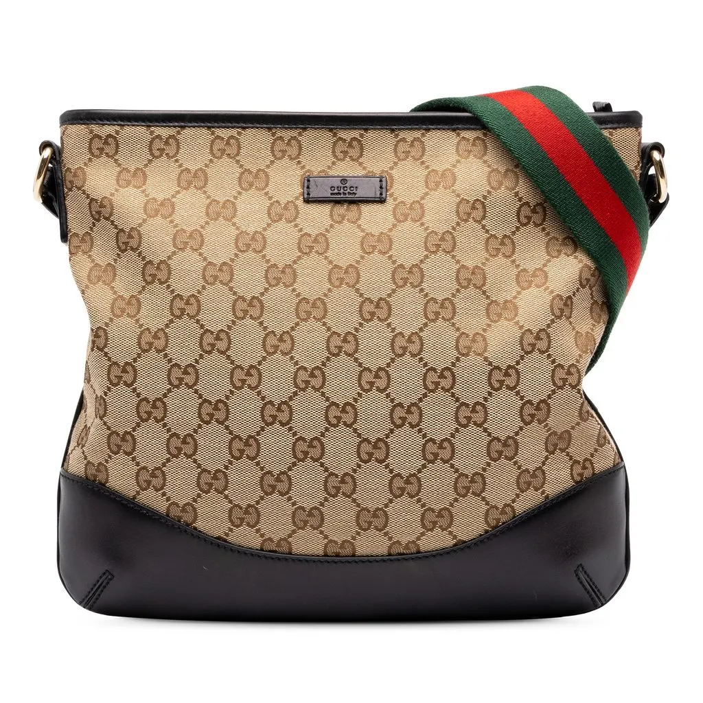Gucci GG Canvas Web Crossbody Beige Canvas Good - Front View