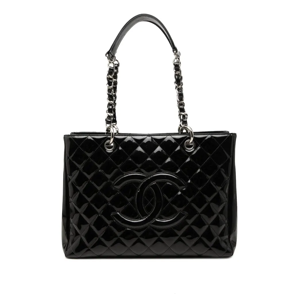 Chanel Patent Grand Shopping Tote Black Leather Very good - Front View