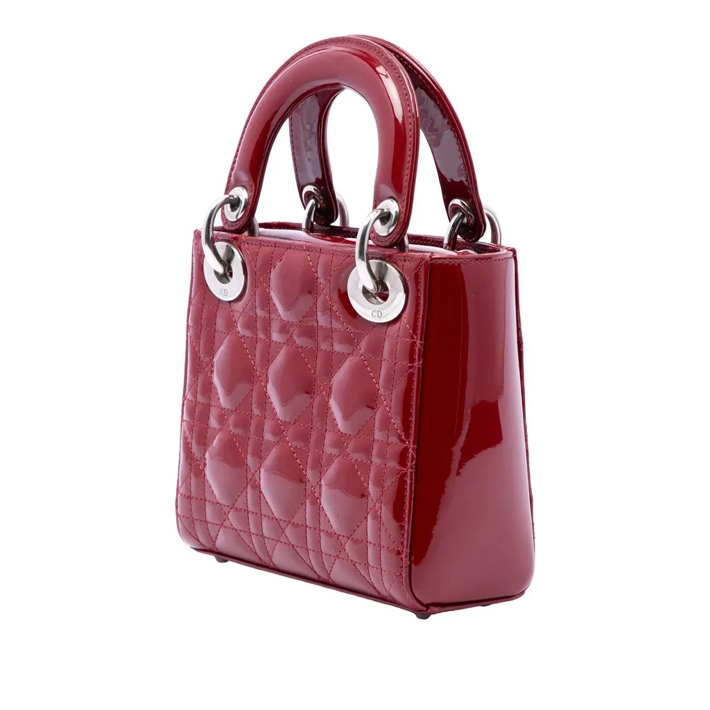 Dior Mini Patent Cannage Lady Dior Red Leather Very good - Back View