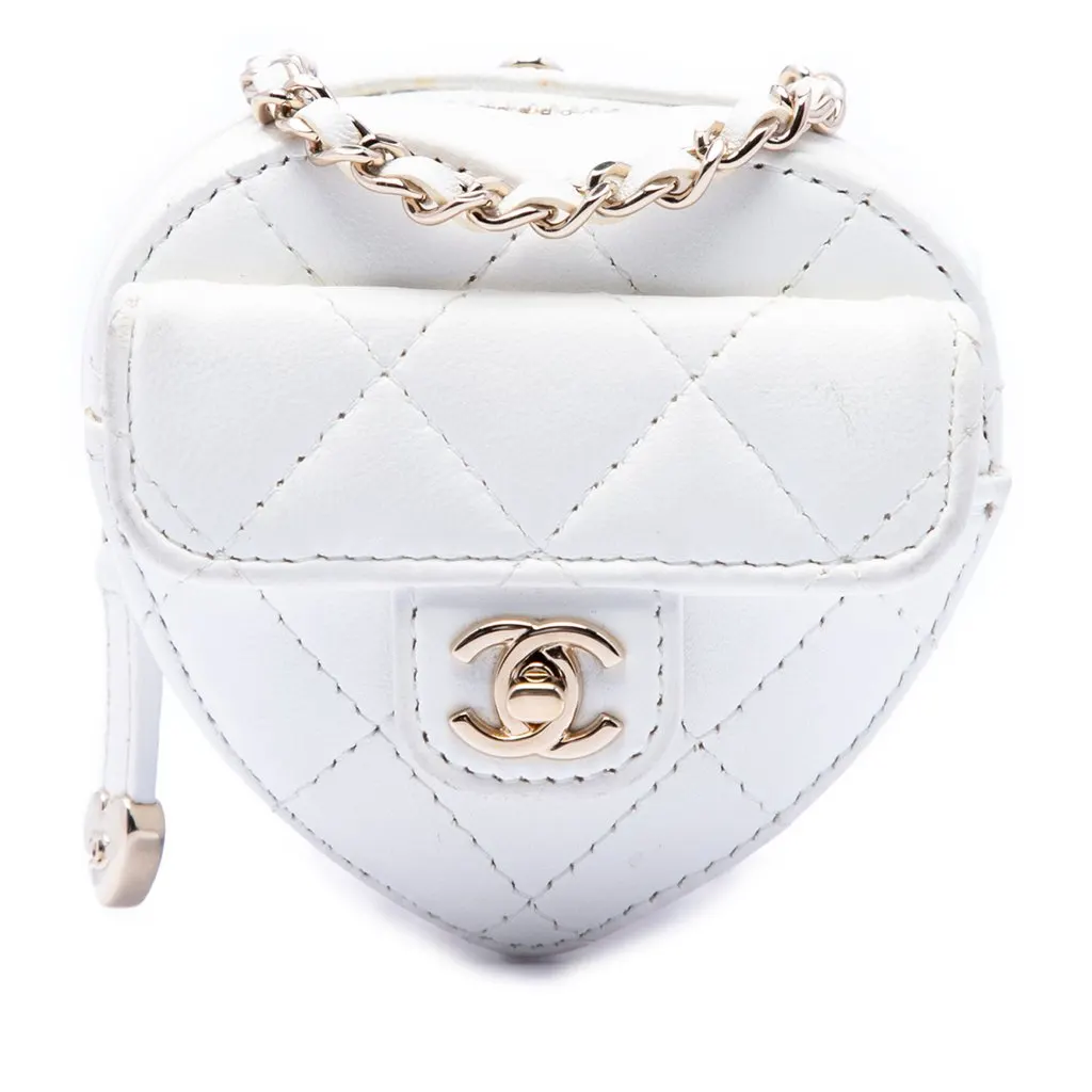 Chanel Mini Quilted Lambskin CC in Love Heart Necklace Bag White Leather Very good - Front View