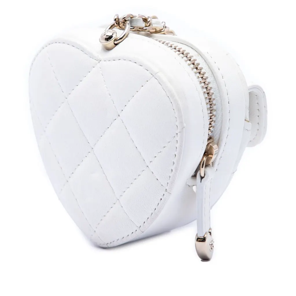 Chanel Mini Quilted Lambskin CC in Love Heart Necklace Bag White Leather Very good - Back View