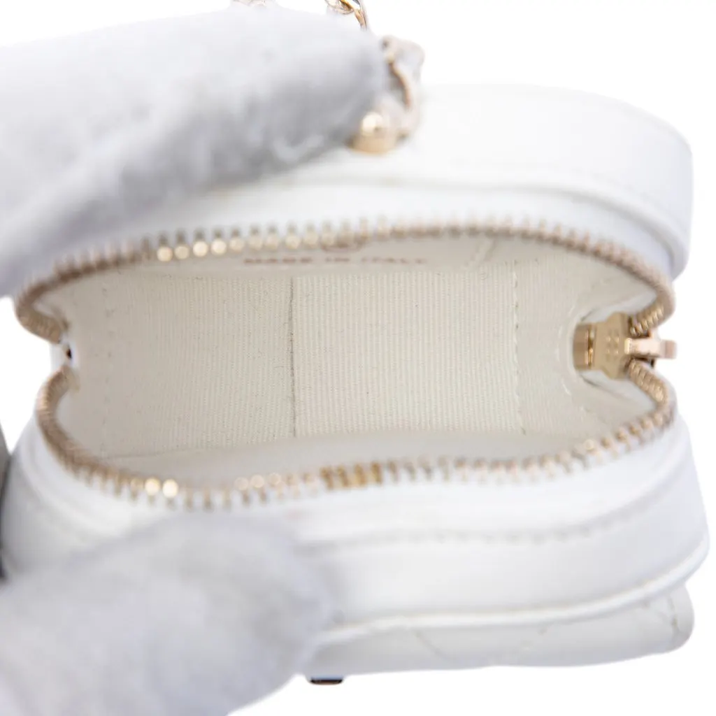 Chanel Mini Quilted Lambskin CC in Love Heart Necklace Bag White Leather Very good - Model View