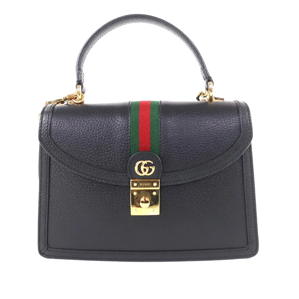 Gucci Small Calfskin Web Ophidia Top Handle Flap Black Leather Very good - Front View