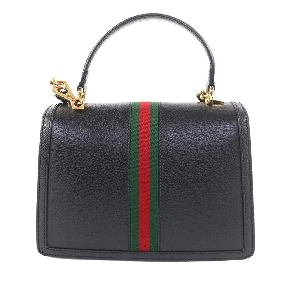 Gucci Small Calfskin Web Ophidia Top Handle Flap Black Leather Very good - Back View