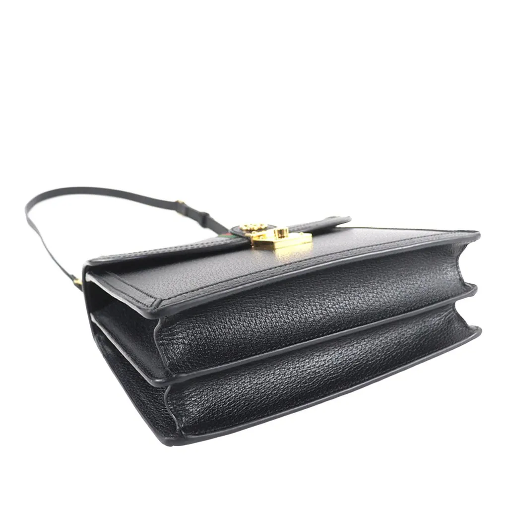 Gucci Small Calfskin Web Ophidia Top Handle Flap Black Leather Very good - Inside View