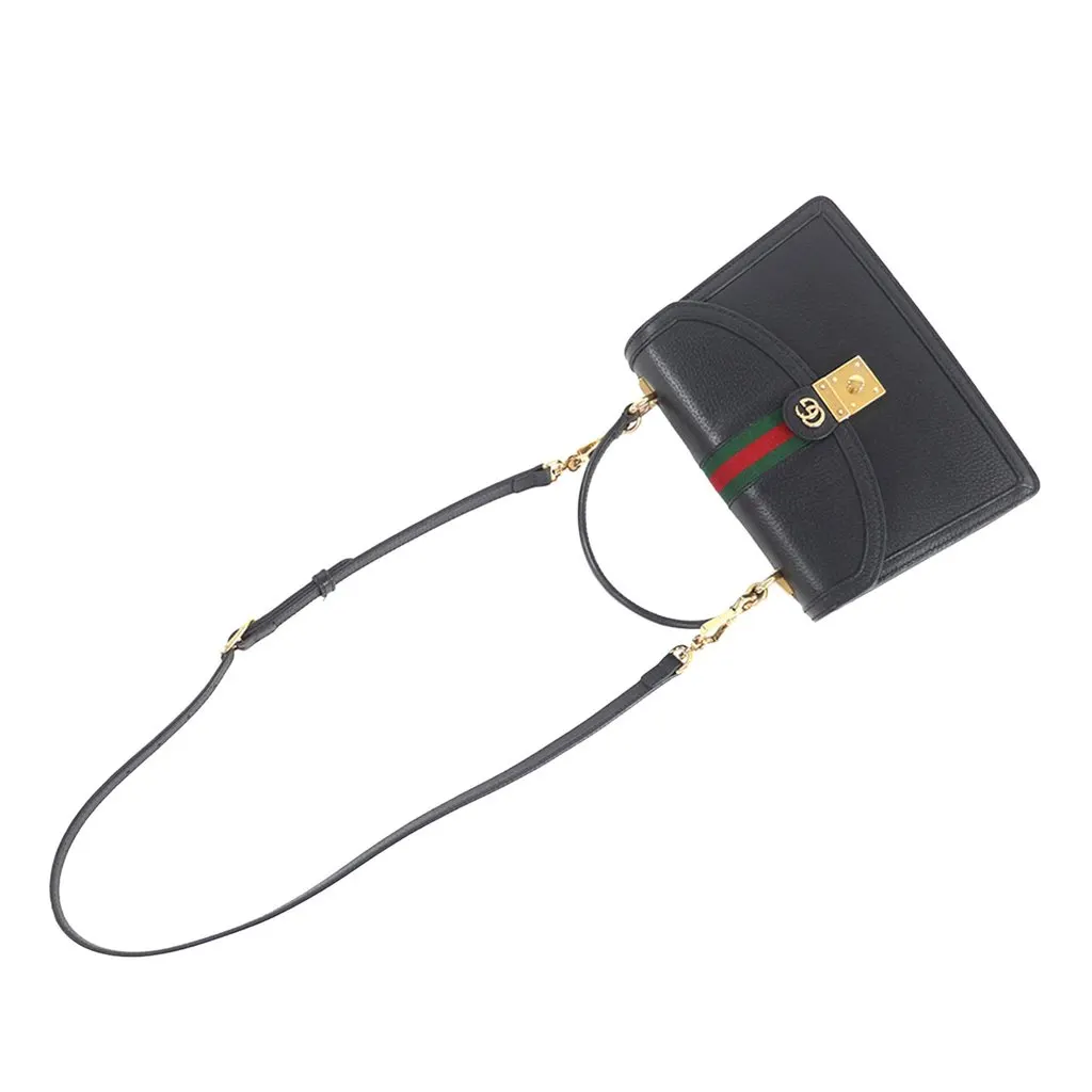 Gucci Small Calfskin Web Ophidia Top Handle Flap Black Leather Very good - Model View