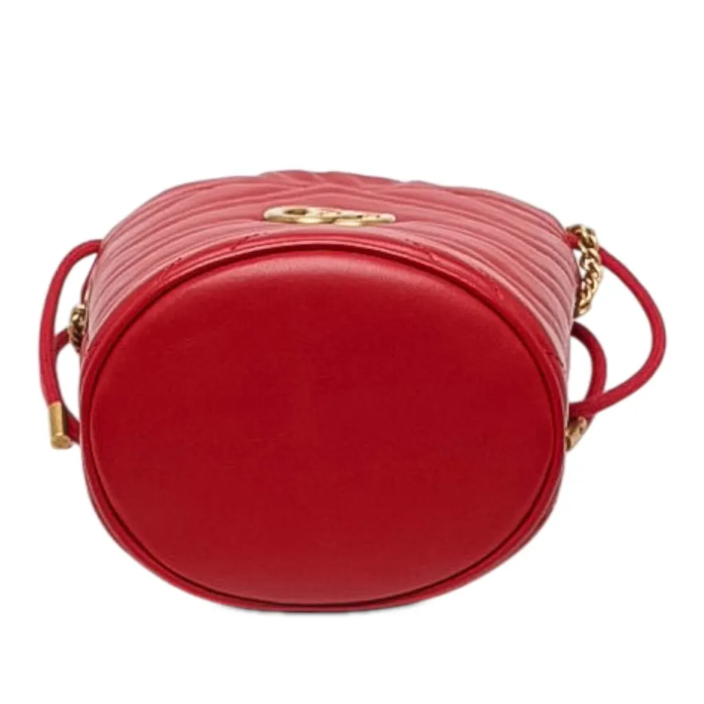 Gucci Small GG Marmont Matelasse Calfskin Bucket Bag Red Leather Very good - Inside View
