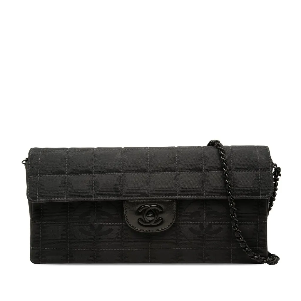 Chanel New Travel Line Nylon East West Flap Black Polyamide Good - Front View