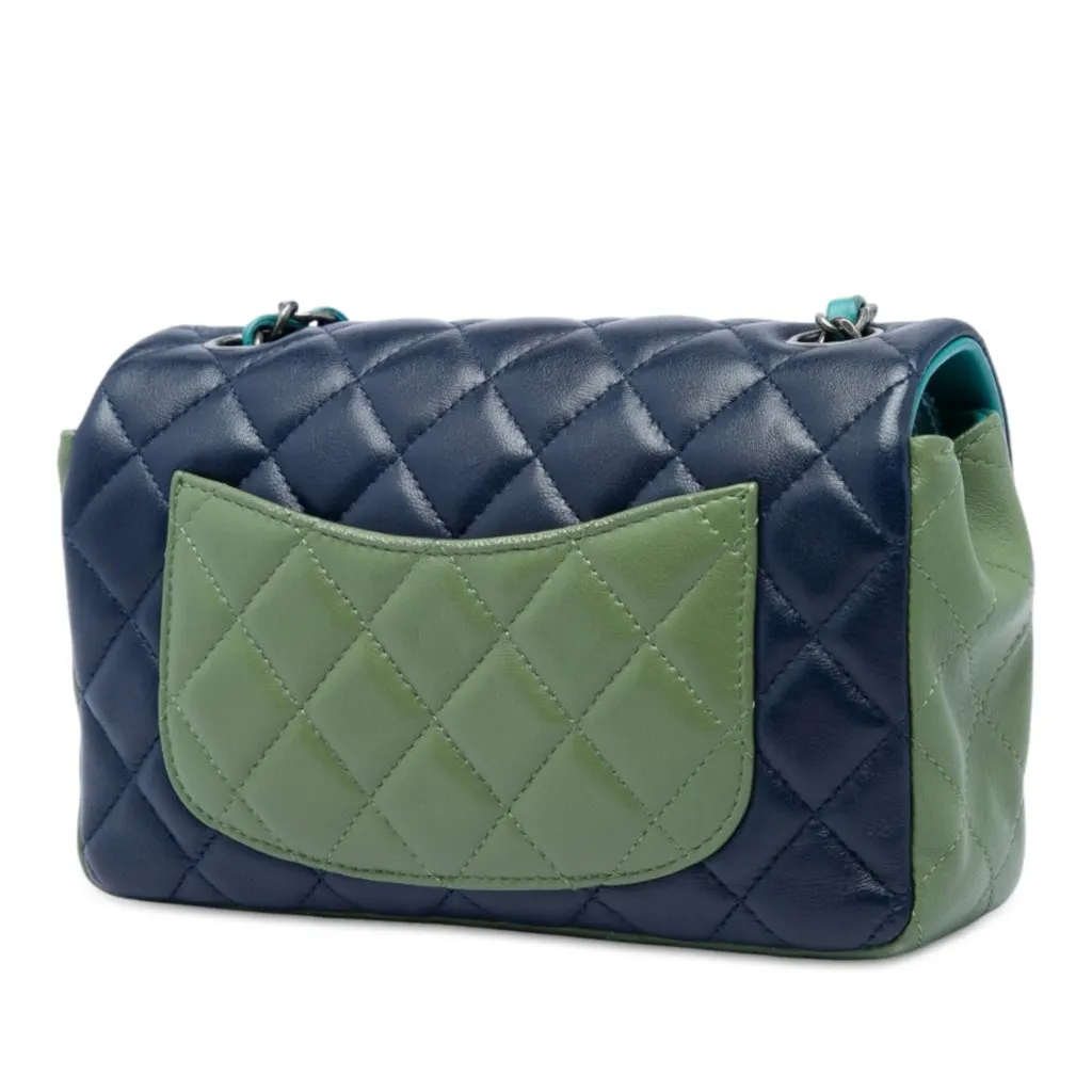 Chanel Mini Rectangular Classic Tricolor Lambskin Single Flap Blue Leather Very good - Back View