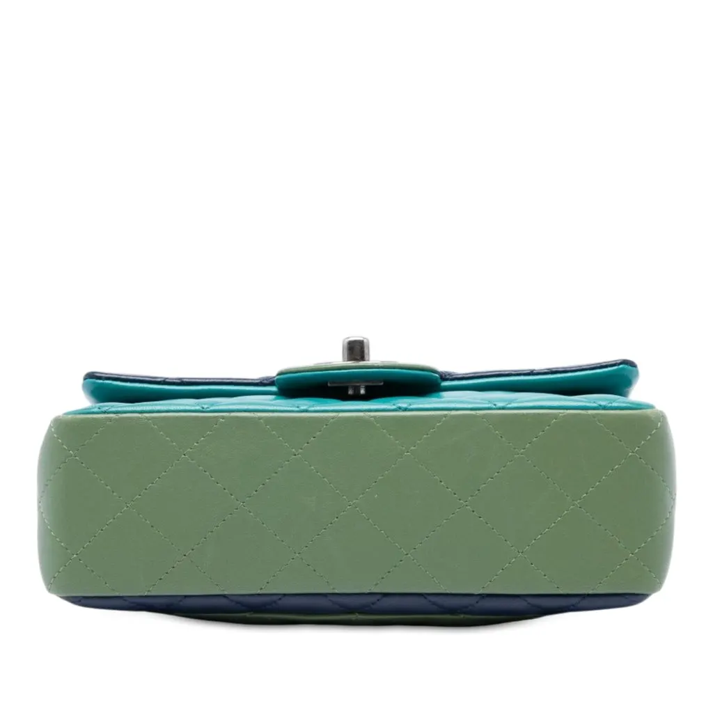Chanel Mini Rectangular Classic Tricolor Lambskin Single Flap Blue Leather Very good - Inside View