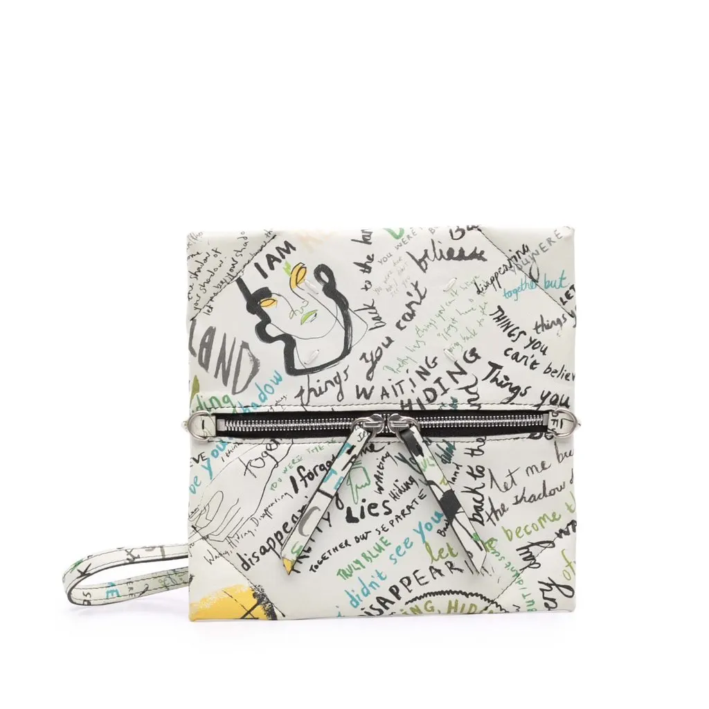 Maison Margiela Leather Graffiti Front Zip Pouch White Leather Good - Front View