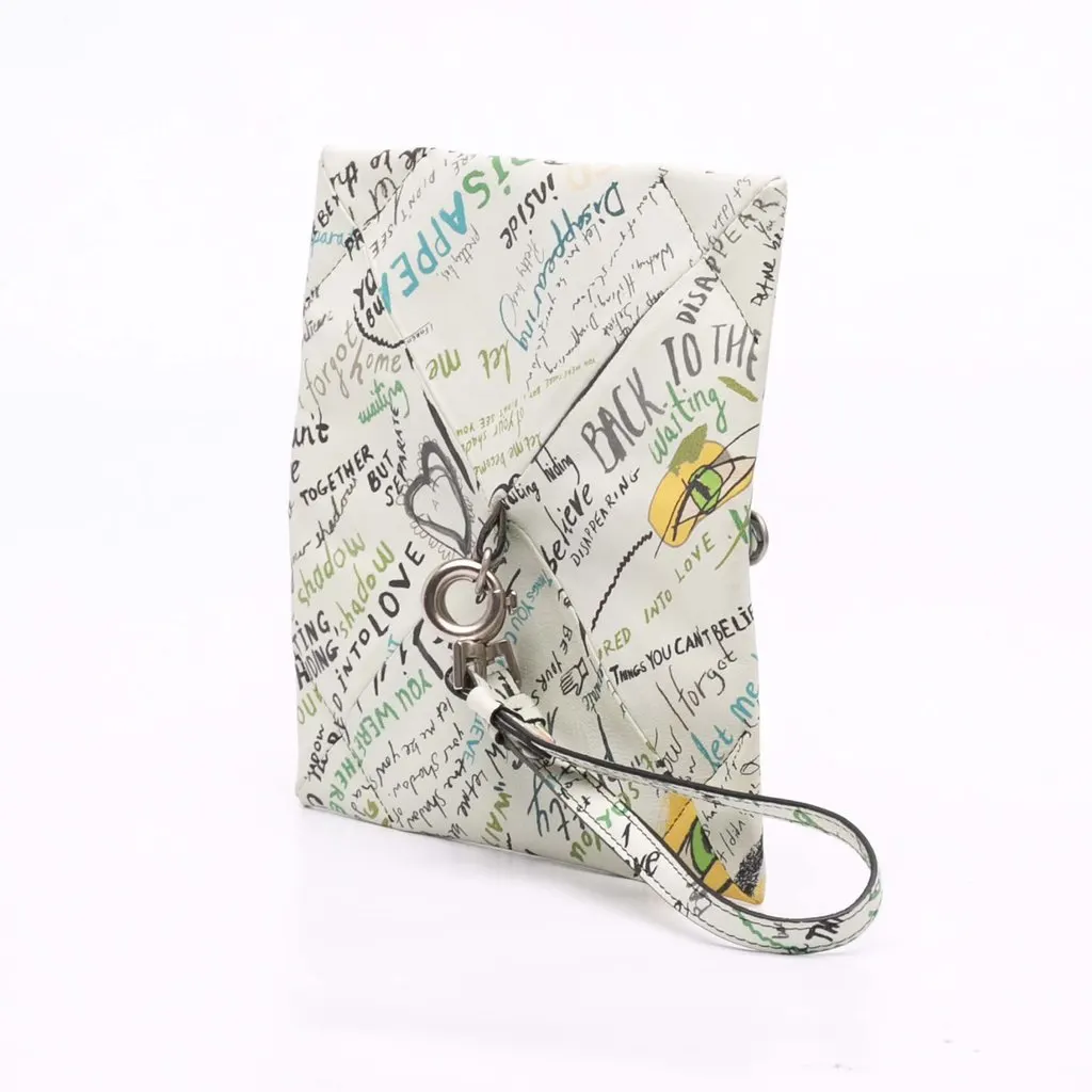 Maison Margiela Leather Graffiti Front Zip Pouch White Leather Good - Back View