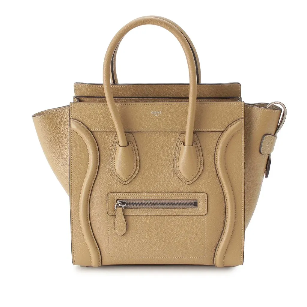 Celine Micro Drummed Calfskin Luggage Tote Beige Leather Very good - Front View