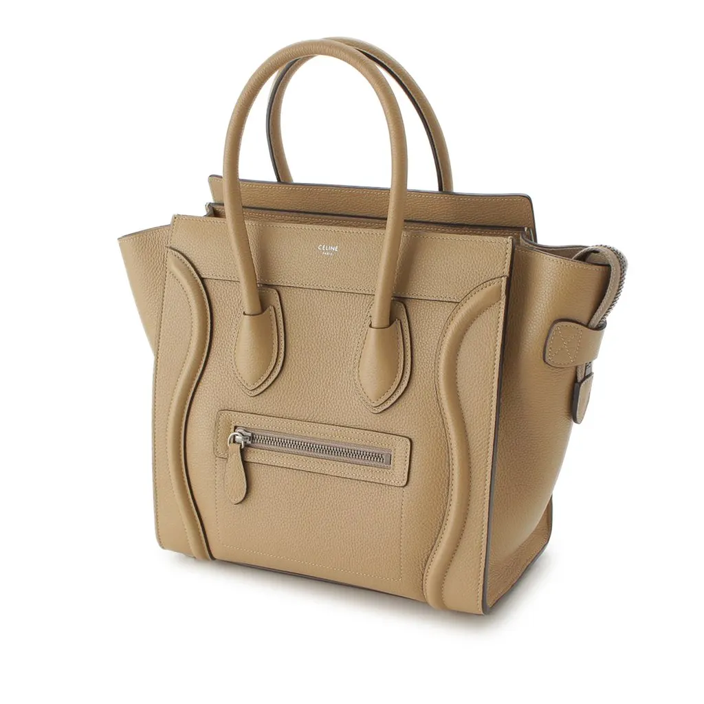 Celine Micro Drummed Calfskin Luggage Tote Beige Leather Very good - Back View