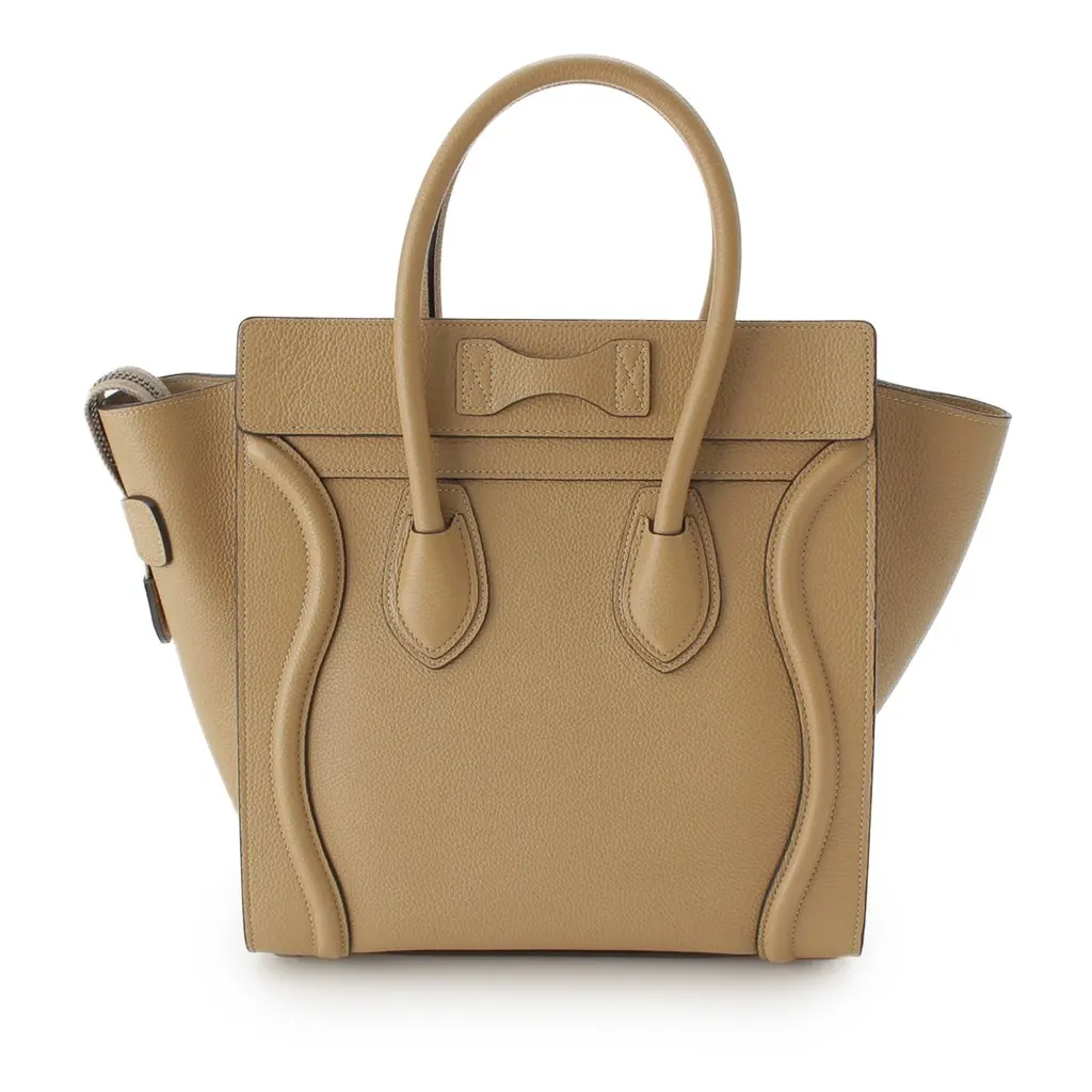 Celine Micro Drummed Calfskin Luggage Tote Beige Leather Very good - Model View