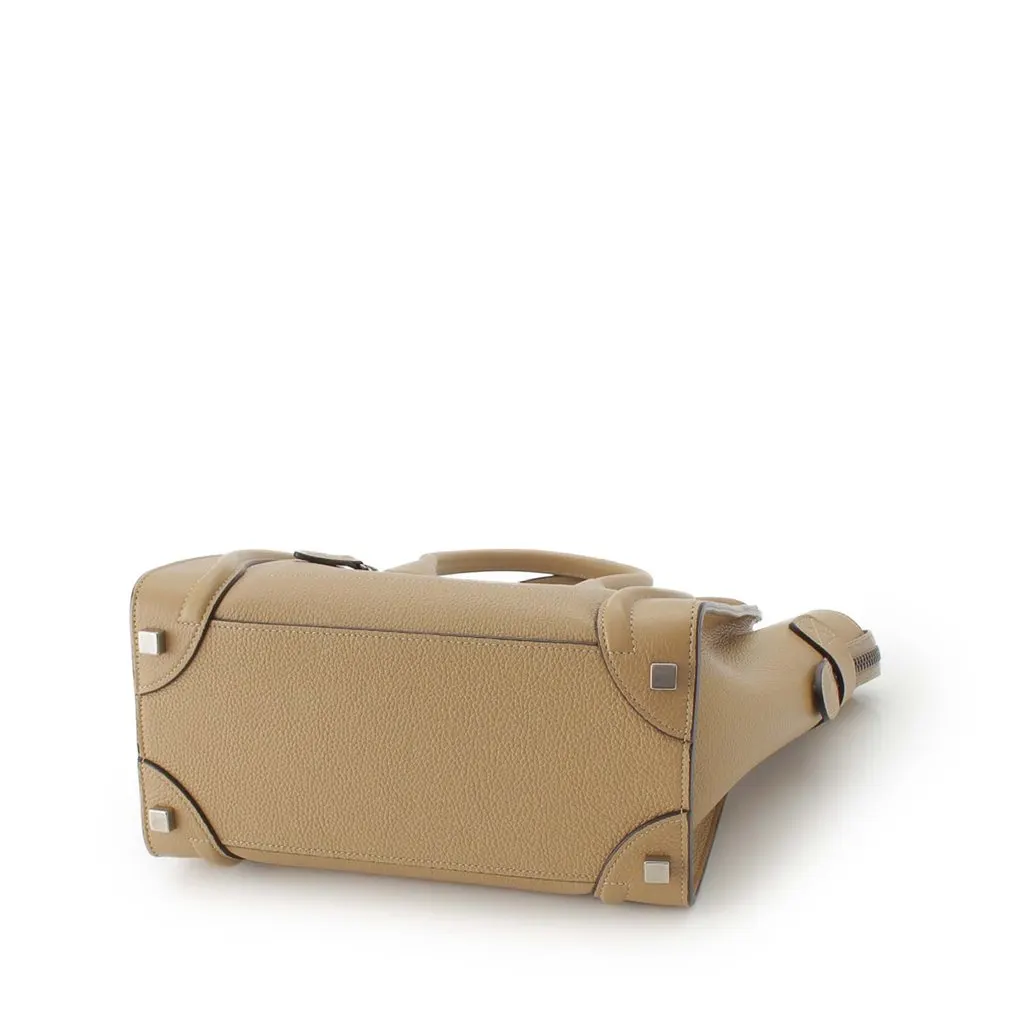 Celine Micro Drummed Calfskin Luggage Tote Beige Leather Very good - Box View