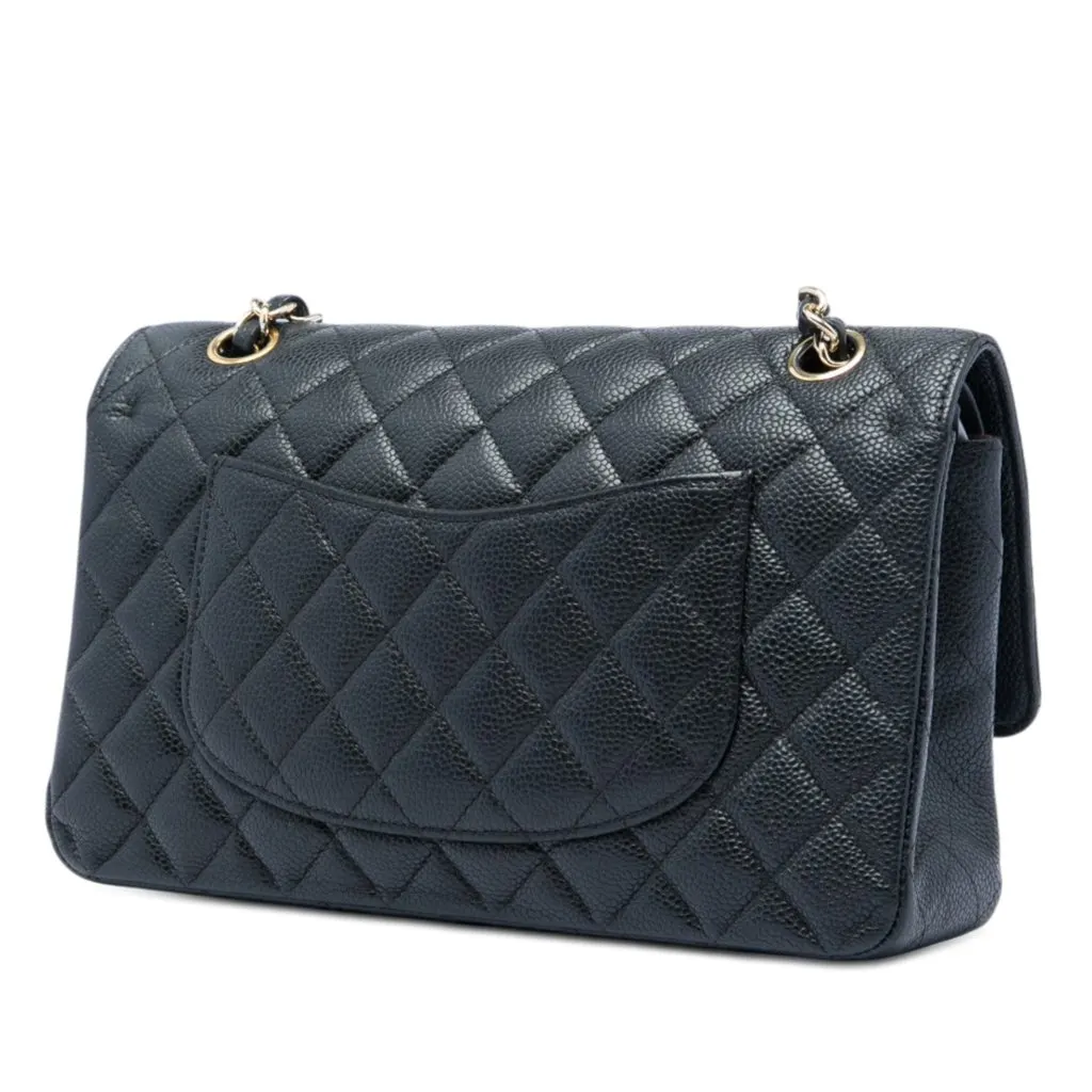 Chanel Medium Classic Caviar Double Flap Black Leather Very good - Back View