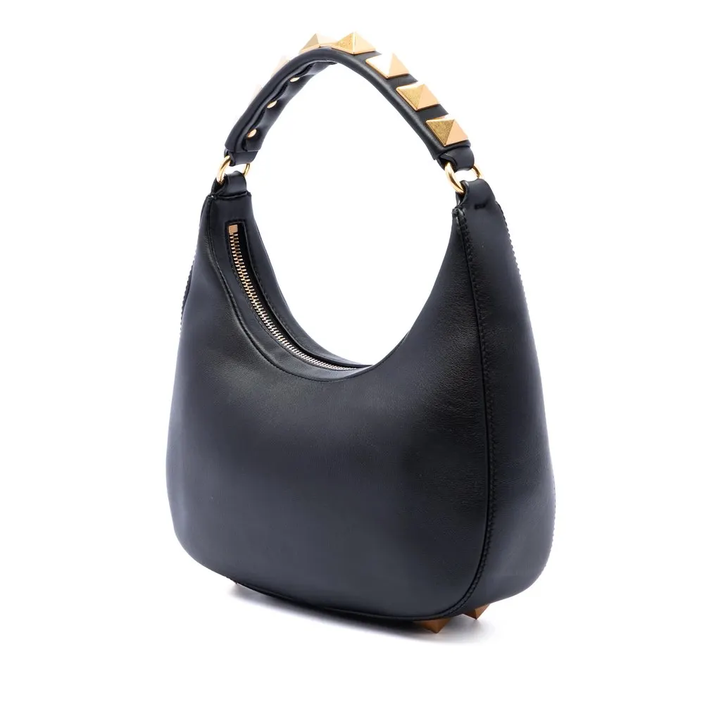 Valentino Calfskin Stud Sign Zip Hobo Black Leather Very good - Back View