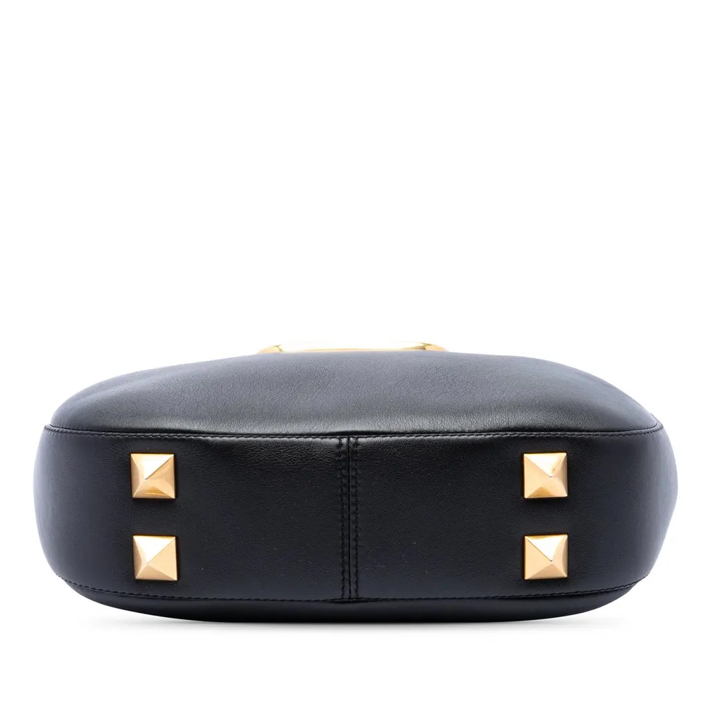 Valentino Calfskin Stud Sign Zip Hobo Black Leather Very good - Inside View