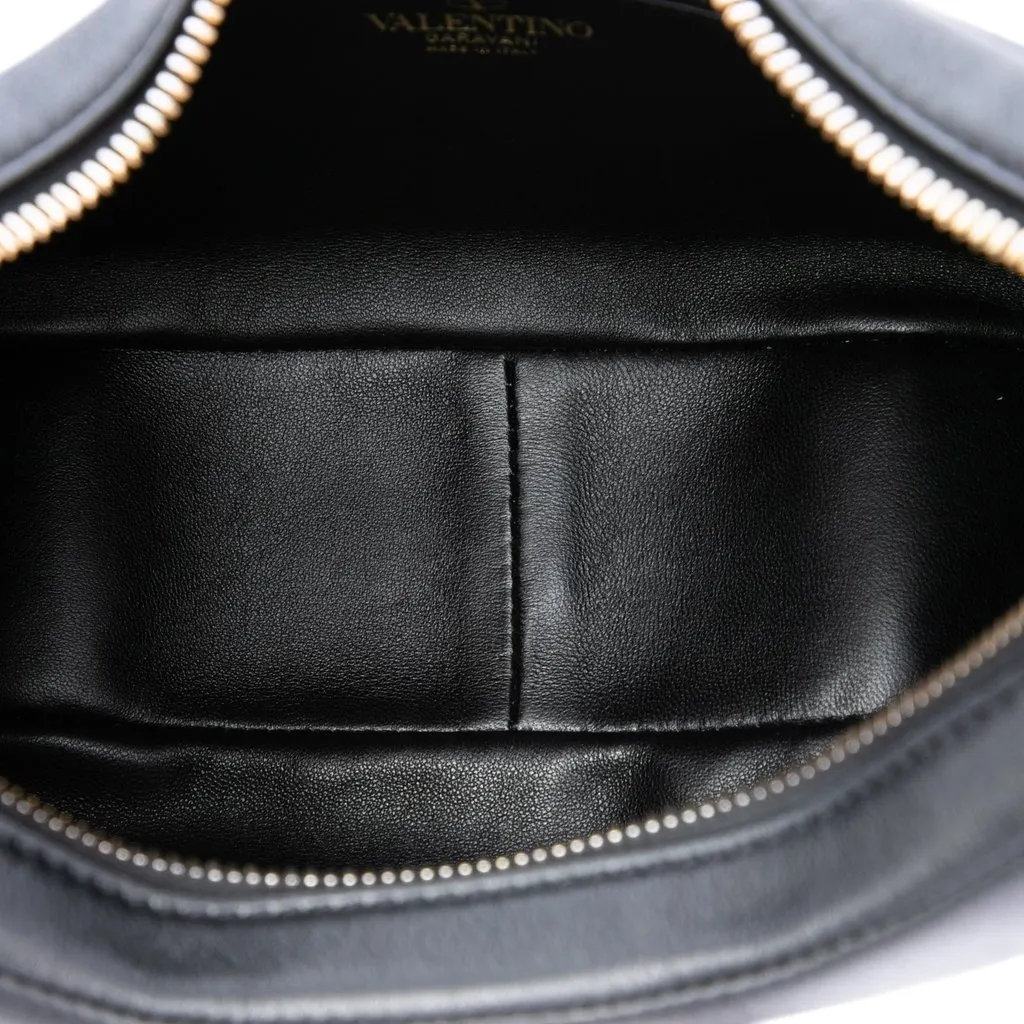 Valentino Calfskin Stud Sign Zip Hobo Black Leather Very good - Model View