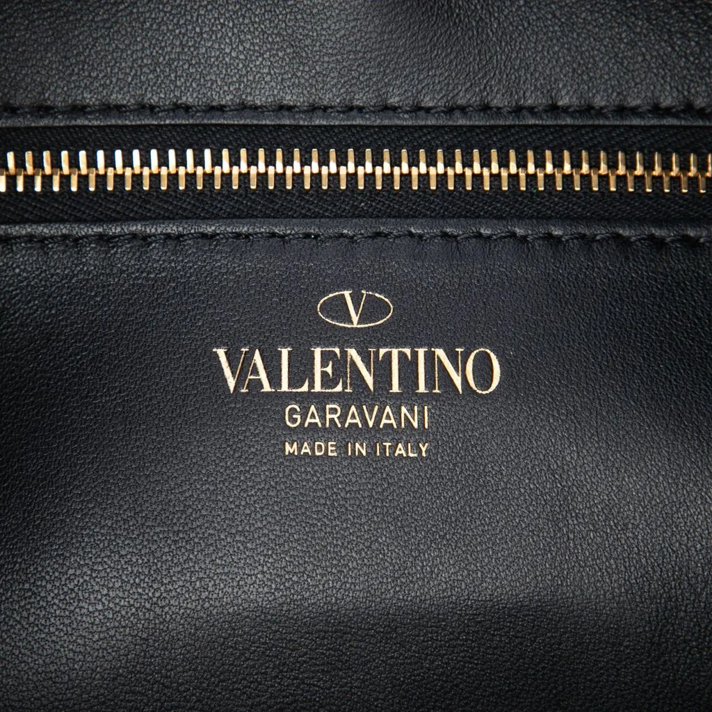 Valentino Calfskin Stud Sign Zip Hobo Black Leather Very good - Box View