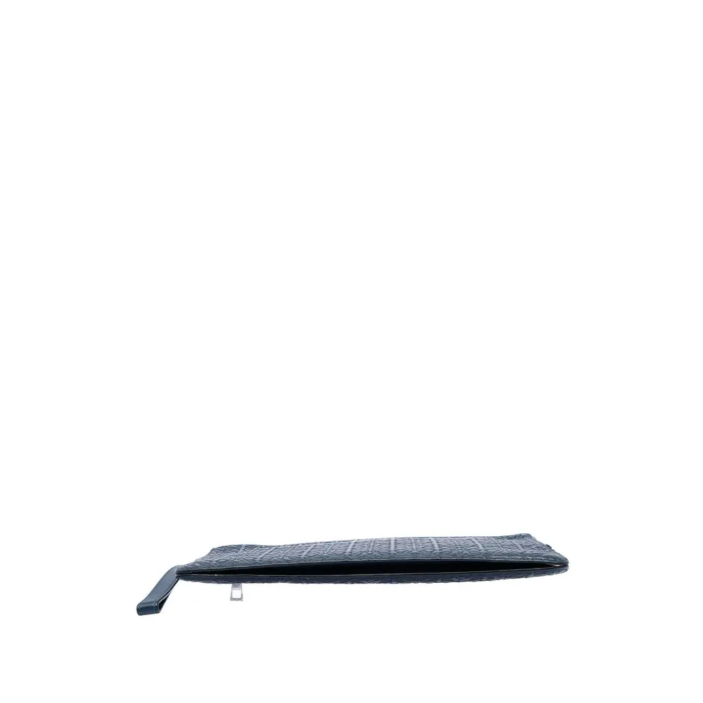 LOEWE Embossed Anagram Calfskin Repeat Double Flat Pouch Blue Leather Very good - Inside View