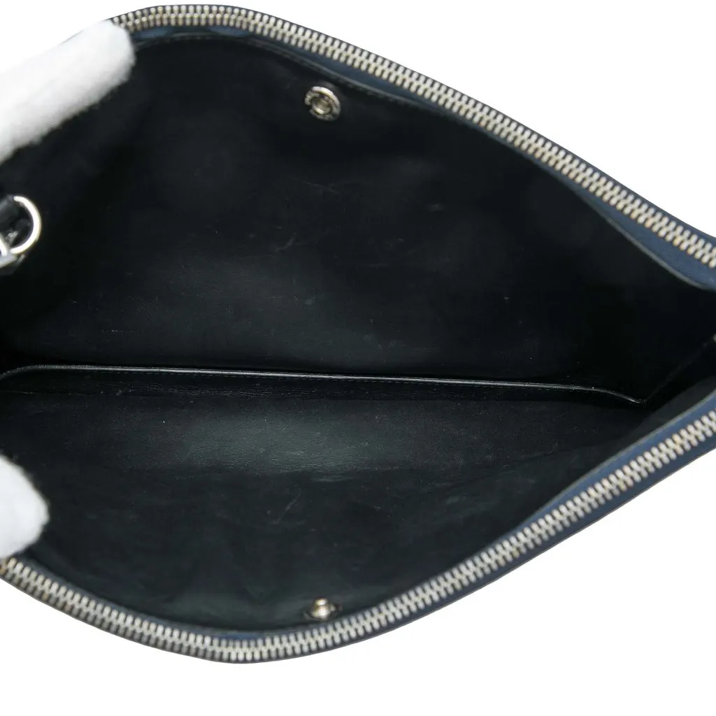 LOEWE Embossed Anagram Calfskin Repeat Double Flat Pouch Blue Leather Very good - Model View