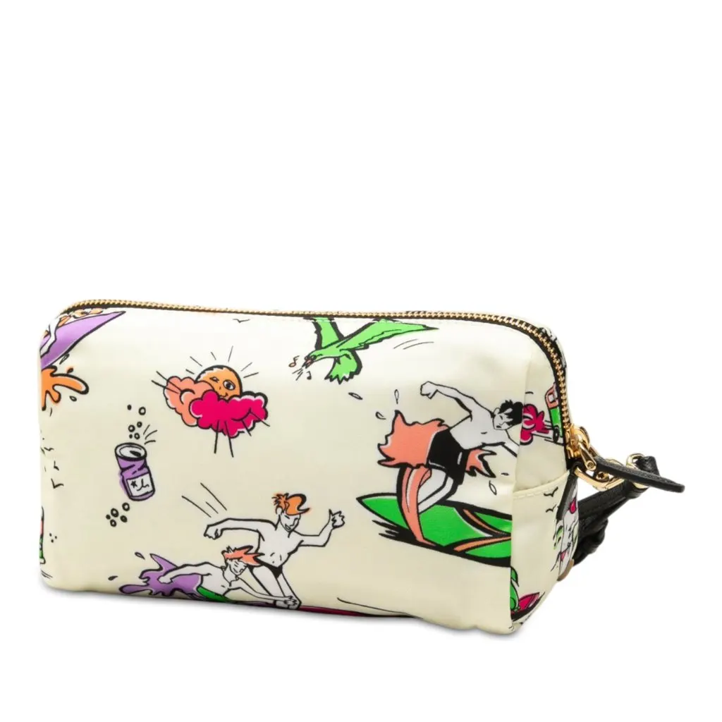 Prada Tessuto Stampato Surf Cosmetic Pouch White Polyamide Very good - Back View