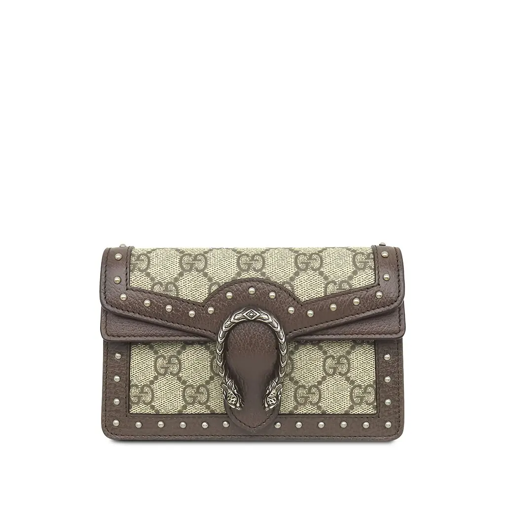 Gucci Mini GG Supreme Studs Dionysus Crossbody Beige Canvas Good - Front View