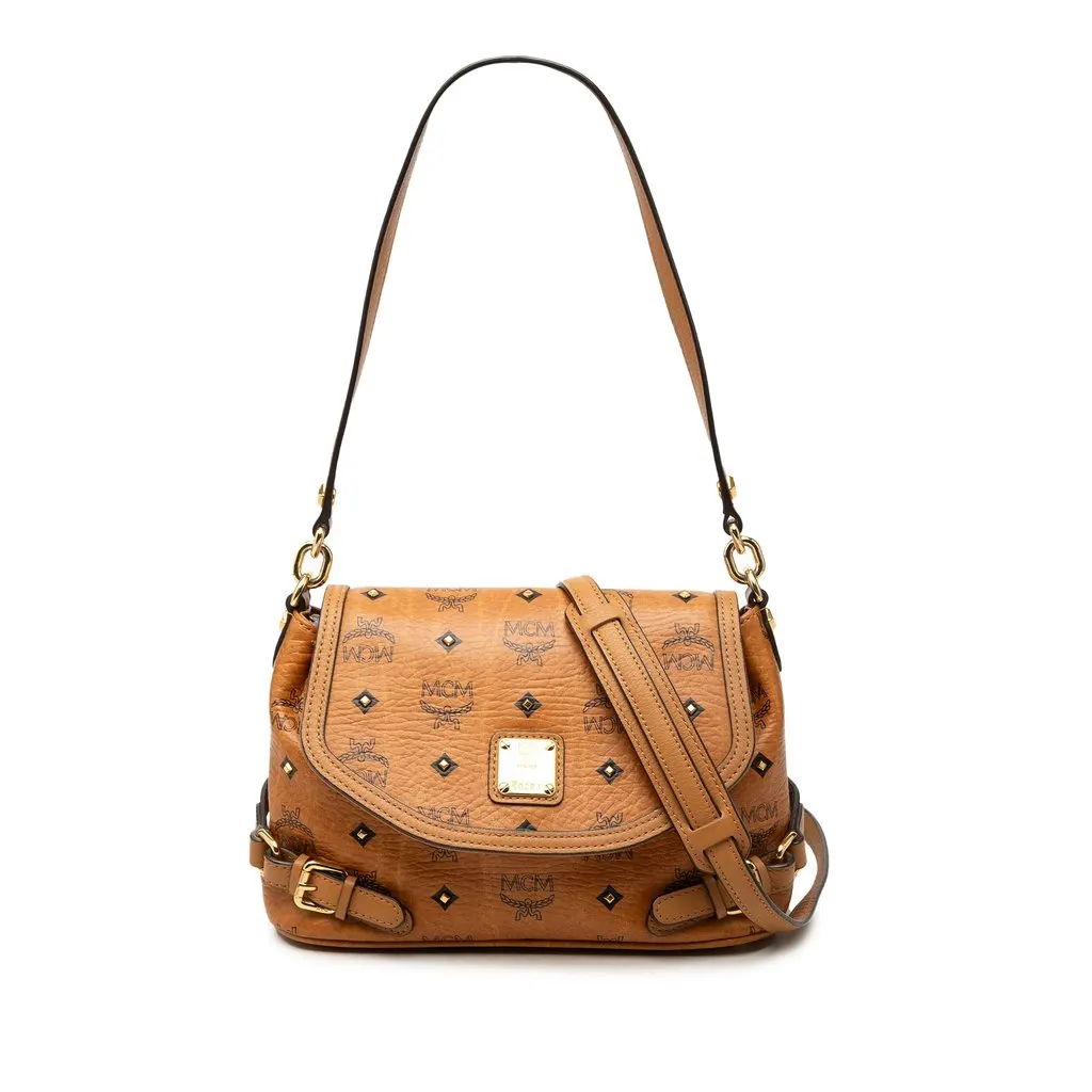 MCM Small Visetos Coated Canvas Satchel Brown Very good - Front View