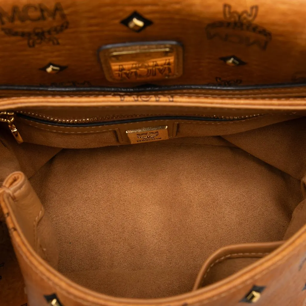 MCM Small Visetos Coated Canvas Satchel Brown Very good - Model View