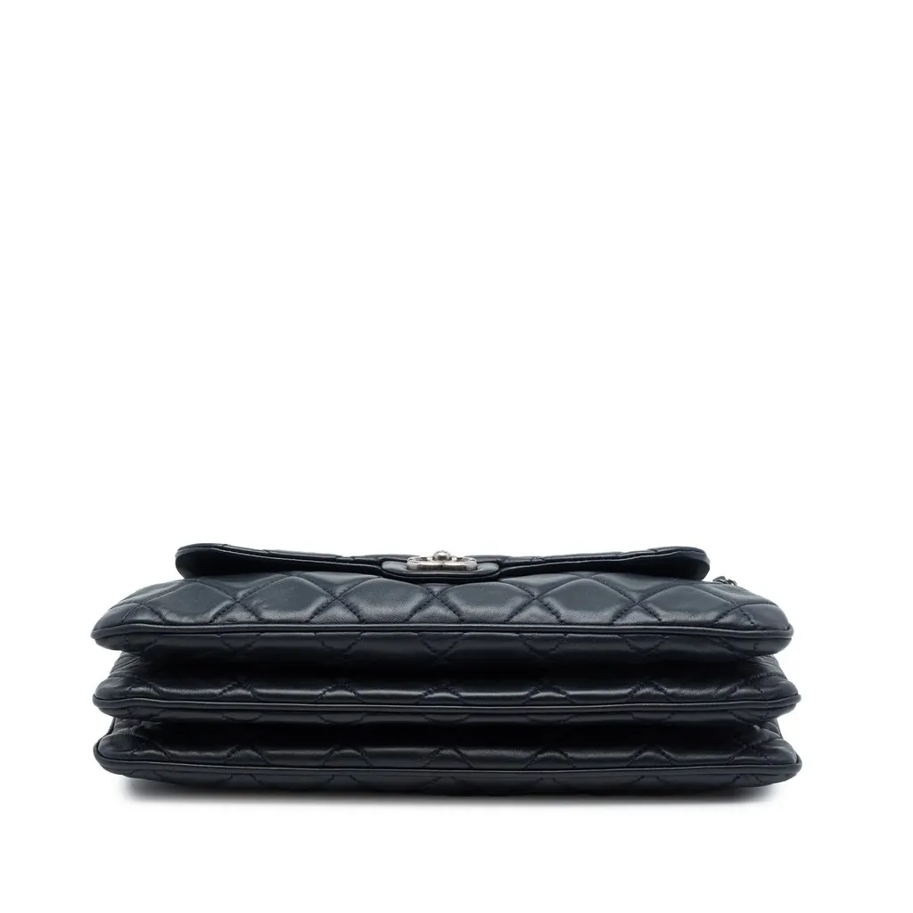 Chanel CC Quilted Lambskin Accordion Flap Blue Leather Very good - Inside View