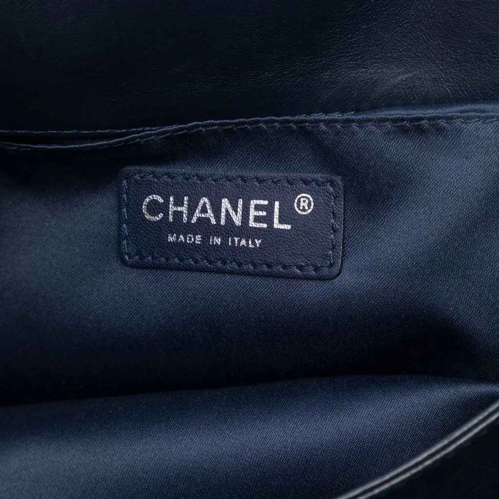 Chanel CC Quilted Lambskin Accordion Flap Blue Leather Very good - Box View