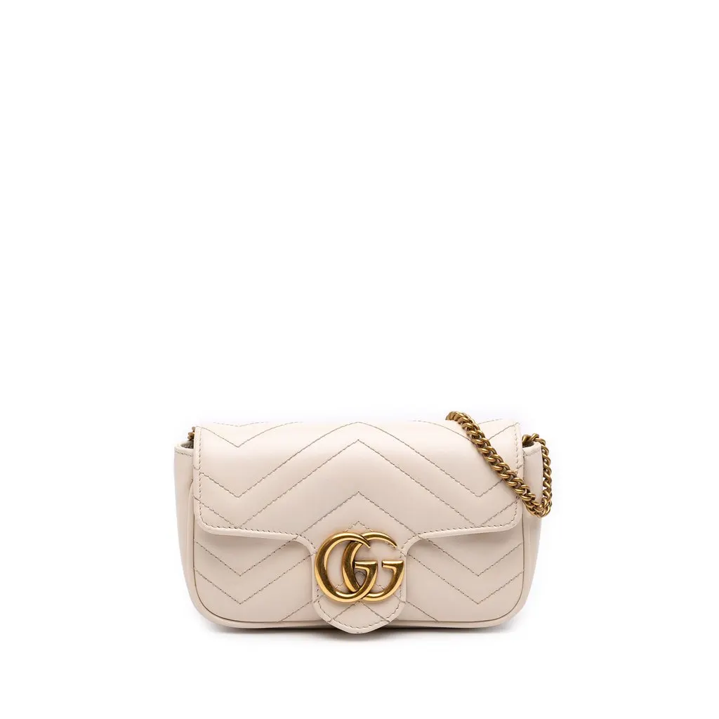 Gucci Mini GG Marmont Matelasse Calfskin Flap Crossbody White Leather Very good - Front View