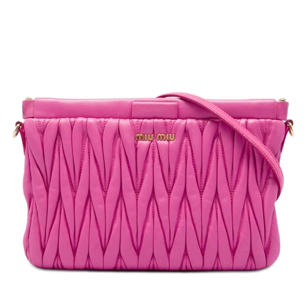 Miu Miu Matelasse Nappa Frame Clutch with Strap Pink Leather Very good - Front View