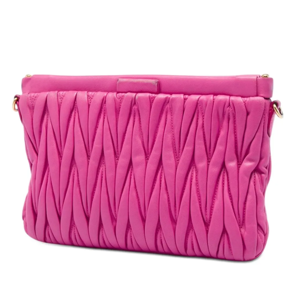 Miu Miu Matelasse Nappa Frame Clutch with Strap Pink Leather Very good - Back View