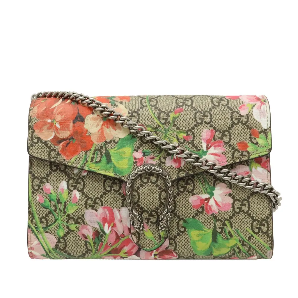 Gucci GG Supreme Blooms Dionysus Wallet on Chain Beige Very good - Front View