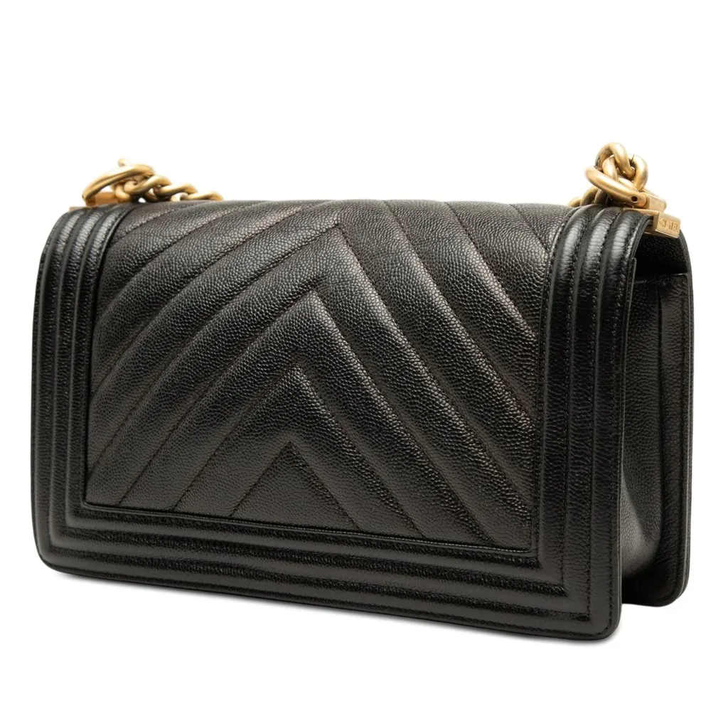 Chanel Old Medium Chevron Caviar Boy Flap Black Leather Very good - Back View