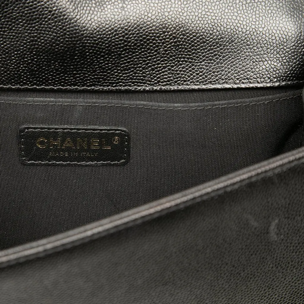 Chanel Old Medium Chevron Caviar Boy Flap Black Leather Very good - Box View