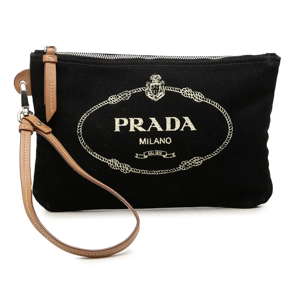 Prada Canvas Canapa Logo Pouch Black Canvas Very good - Front View