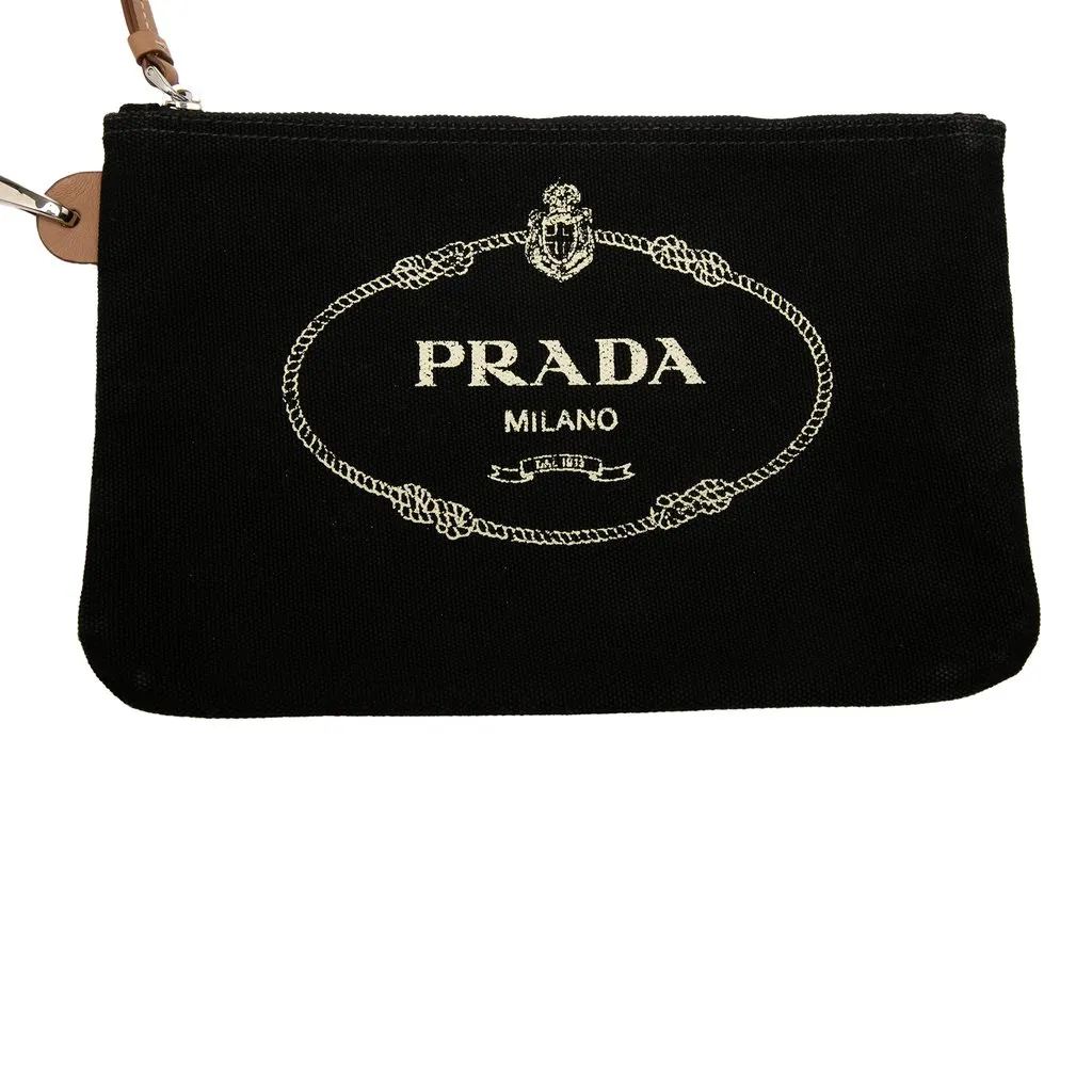 Prada Canvas Canapa Logo Pouch Black Canvas Very good - Box View