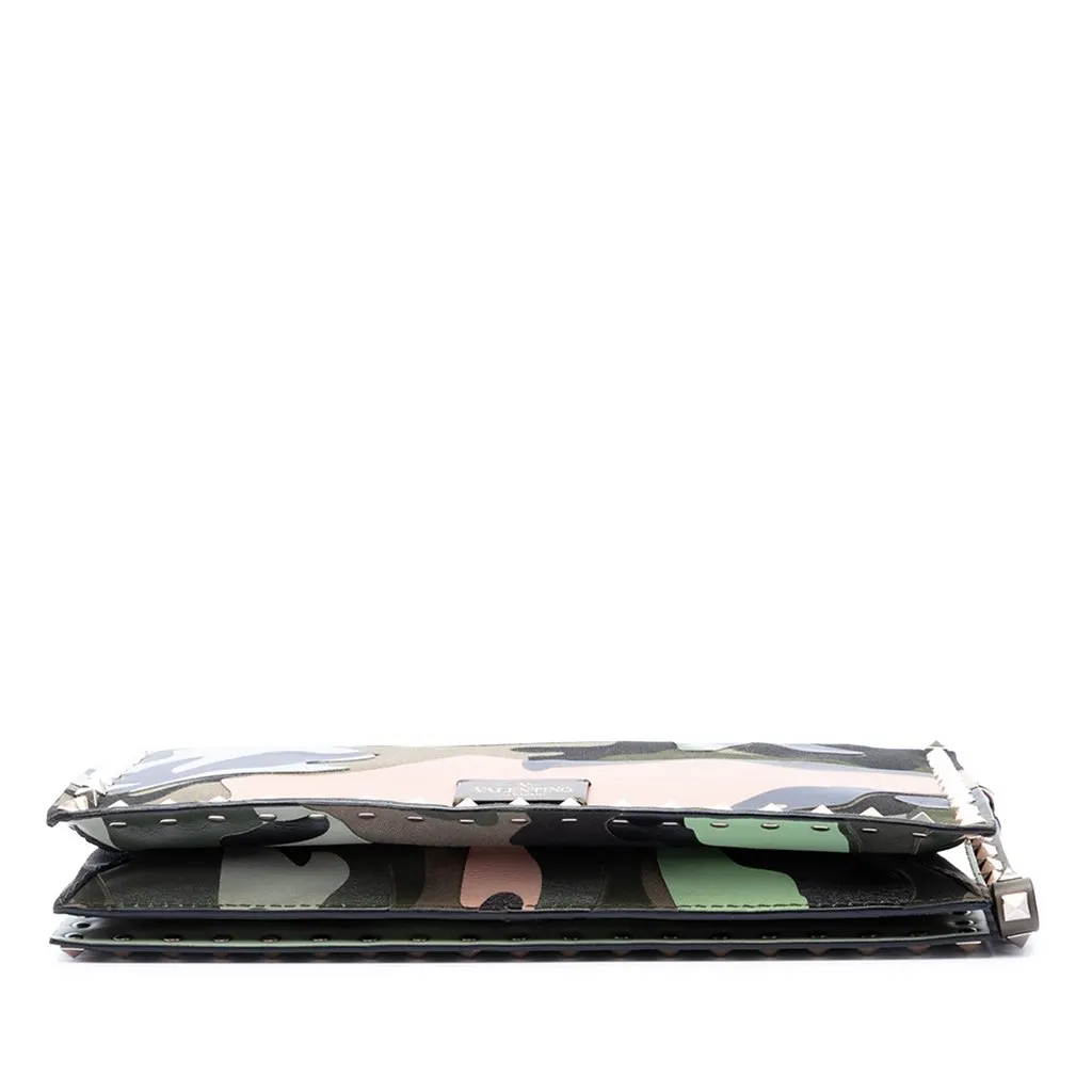 Valentino Canvas and Nappa Camouflage Rockstud Wristlet Clutch Brown Very good - Inside View