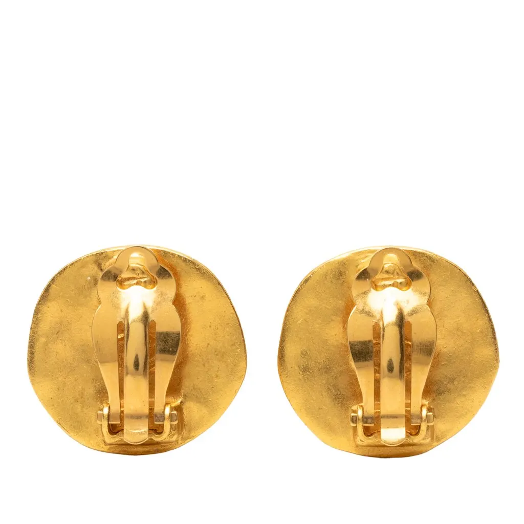 Chanel CC Gold Plated Round Clip On Earrings Gold Metal Very good - Back View